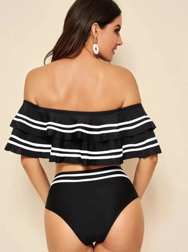 Bikini Bandeau Taille Haute à Volants