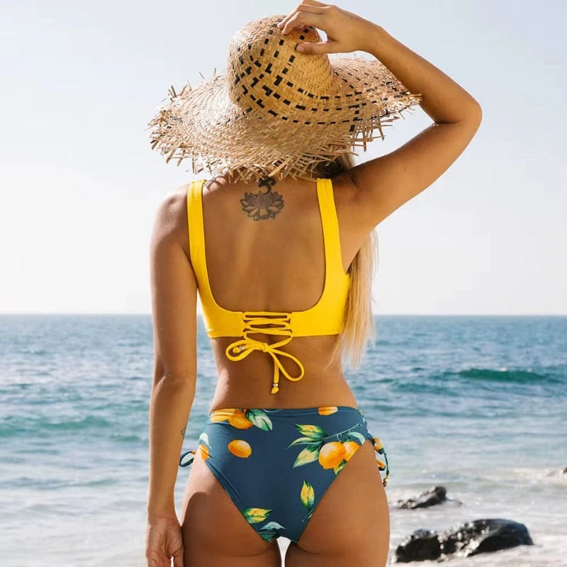 Bikini Taille Haute à Balconnet Tropical