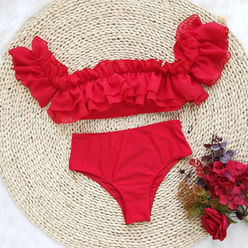 Bikini Taille Haute à Volant
