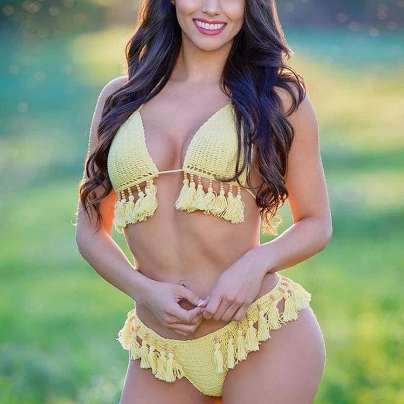 Bikini Taille Haute avec Pompons