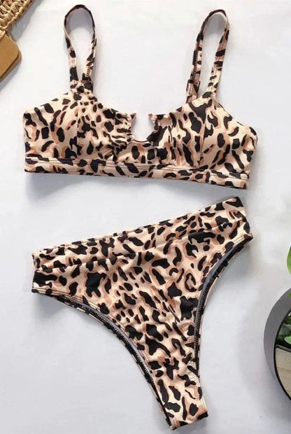 Bikini Taille Haute Imprimé Léopard et Serpent