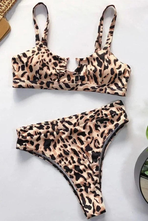 Bikini Taille Haute Imprimé Léopard et Serpent