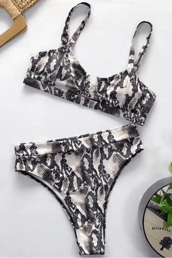Bikini Taille Haute Imprimé Léopard et Serpent