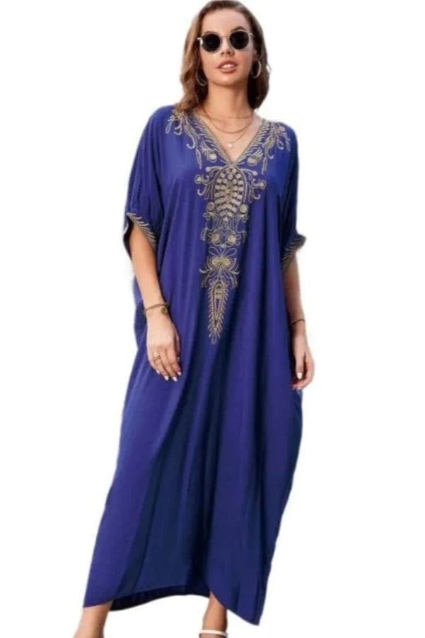 Caftan de Plage en Mousseline Bleu Azur