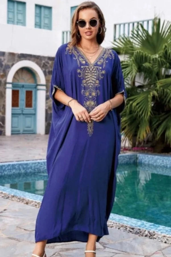Caftan de Plage en Mousseline Bleu Azur