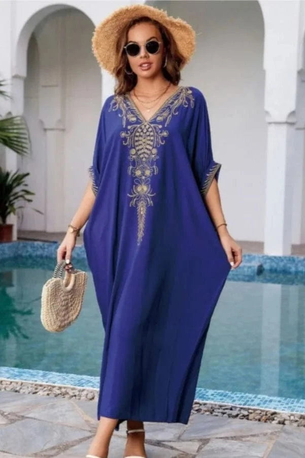 Caftan de Plage en Mousseline Bleu Azur