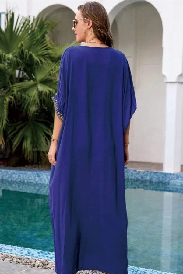 Caftan de Plage en Mousseline Bleu Azur