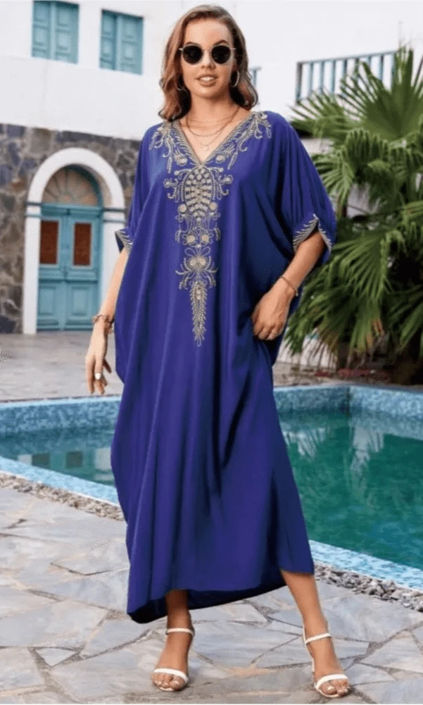 Caftan de Plage en Mousseline Bleu Azur