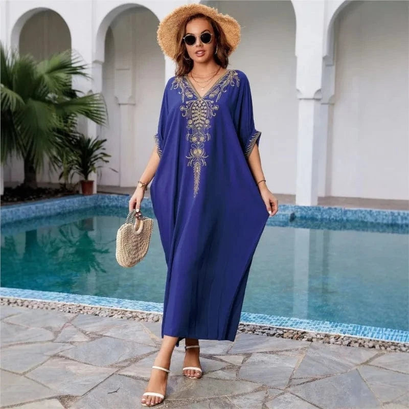 Caftan de Plage en Mousseline Bleu Azur