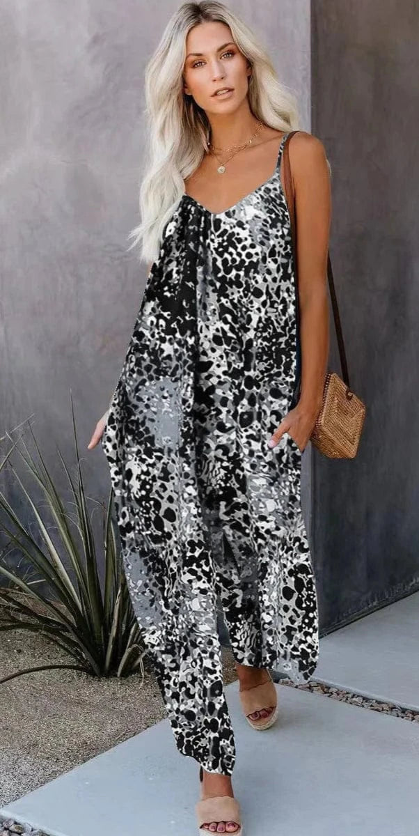 Combinaison d'Été Col V à Imprimé Coloré