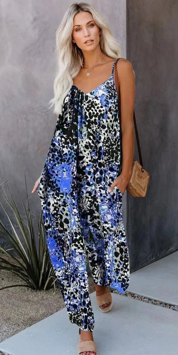 Combinaison d'Été Col V à Imprimé Coloré