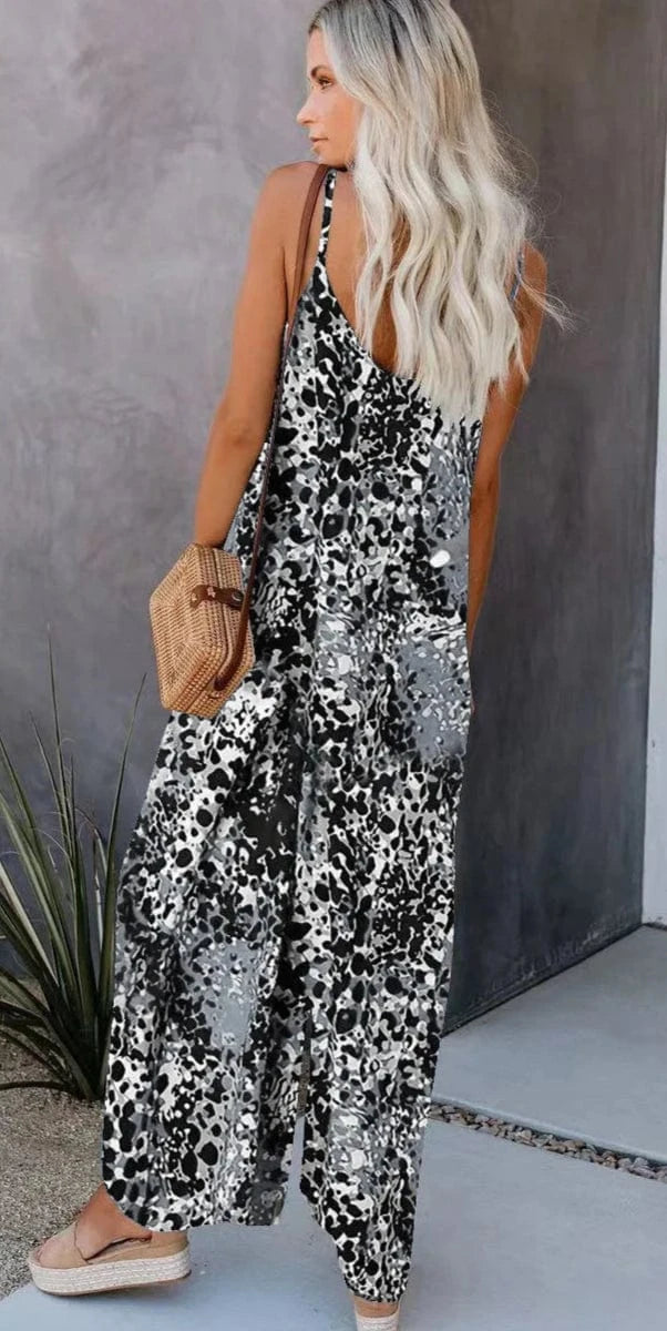 Combinaison d'Été Col V à Imprimé Coloré