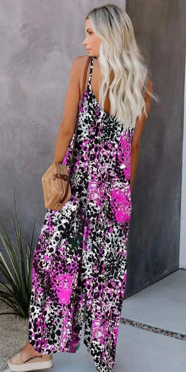 Combinaison d'Été Col V à Imprimé Coloré