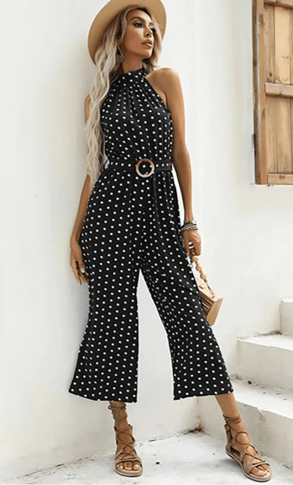 Combinaison Longue Taille Haute à Pois