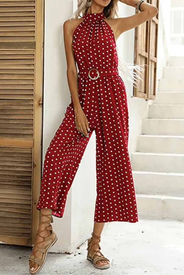 Combinaison Longue Taille Haute à Pois