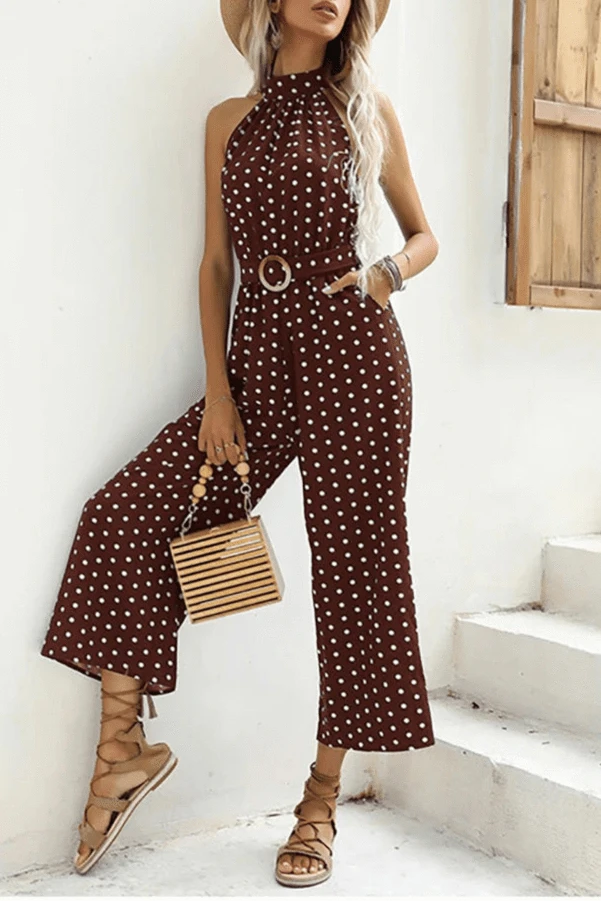 Combinaison Longue Taille Haute à Pois