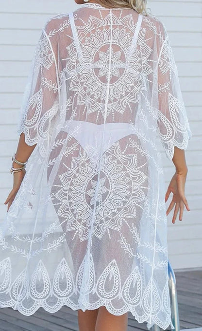 Kimono Transparent Manches Longues en Dentelle