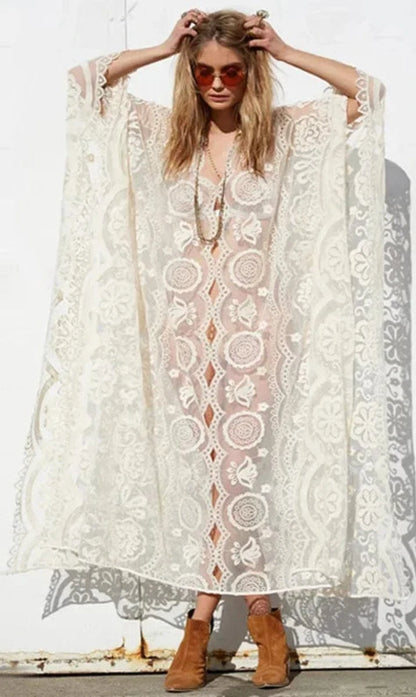 Robe Blanche en Dentelle Décontractée