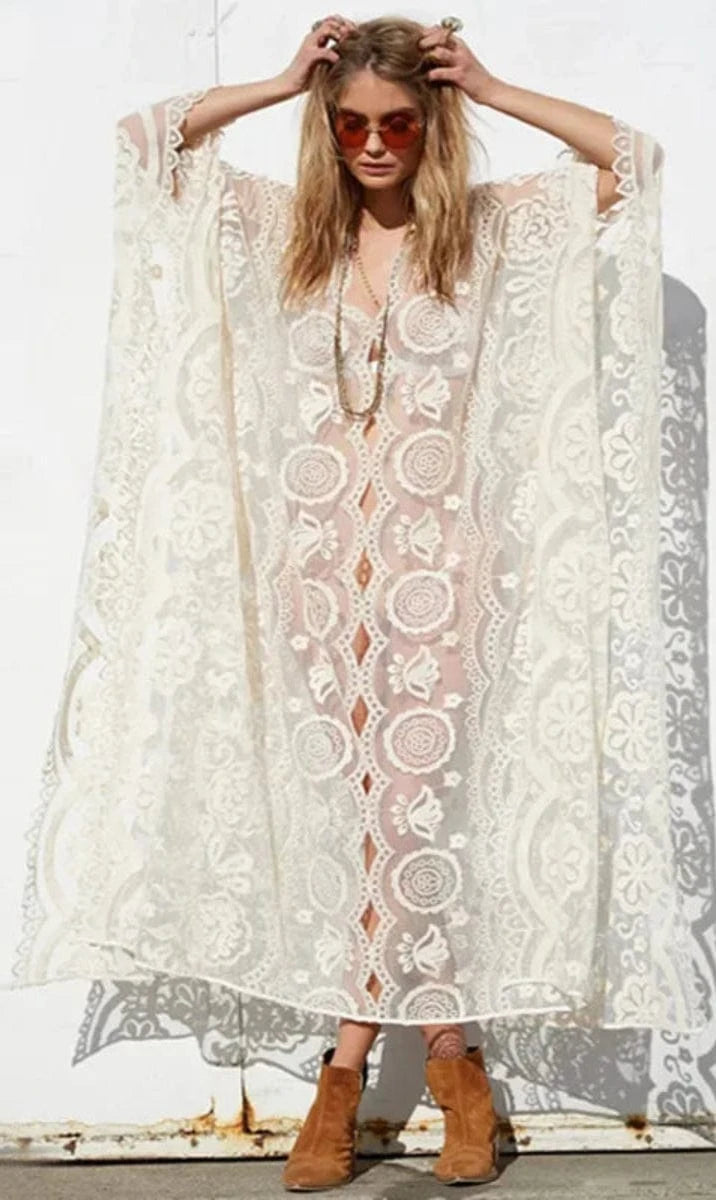 Robe Blanche en Dentelle Décontractée