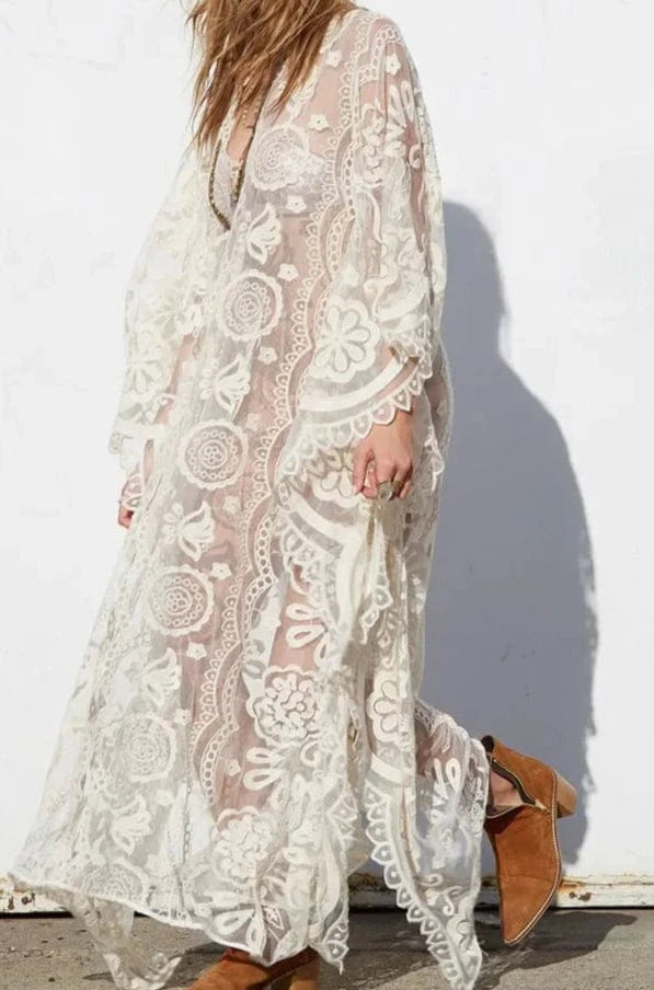 Robe Blanche en Dentelle Décontractée