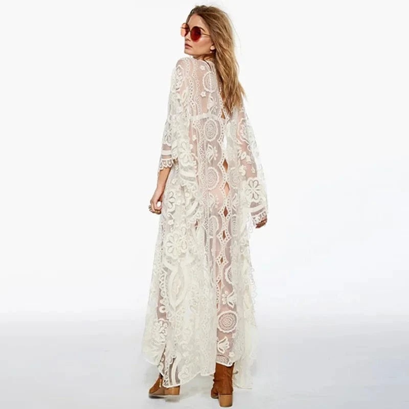 Robe Blanche en Dentelle Décontractée