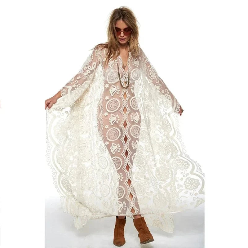 Robe Blanche en Dentelle Décontractée