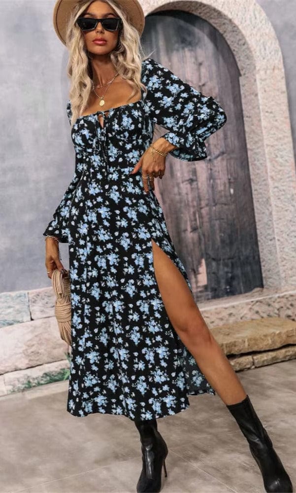 Robe d'Été Élégante à Manches Longues Fleurie