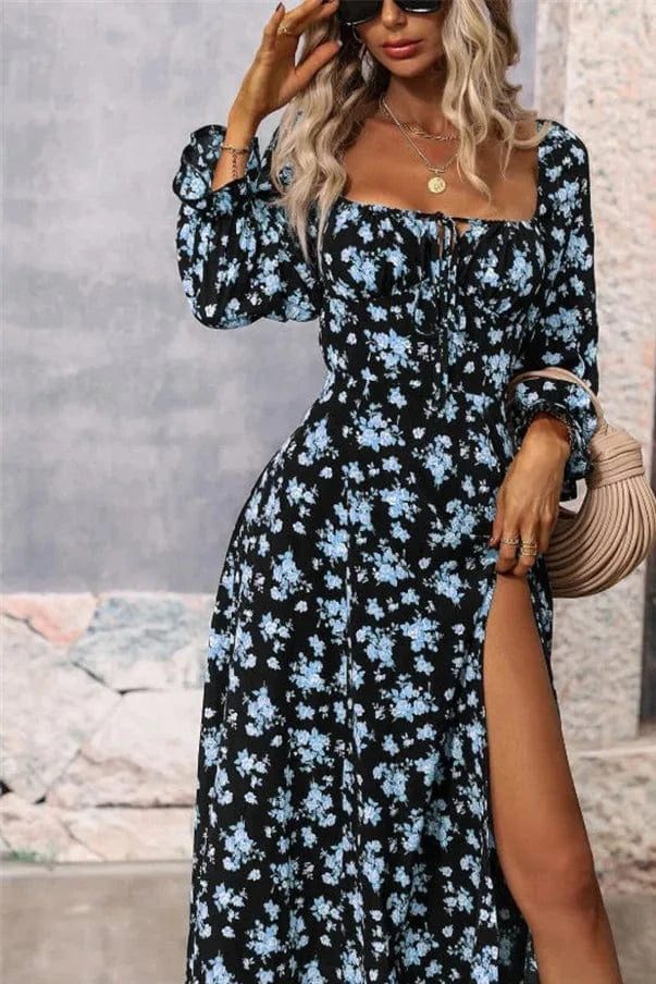 Robe d'Été Élégante à Manches Longues Fleurie