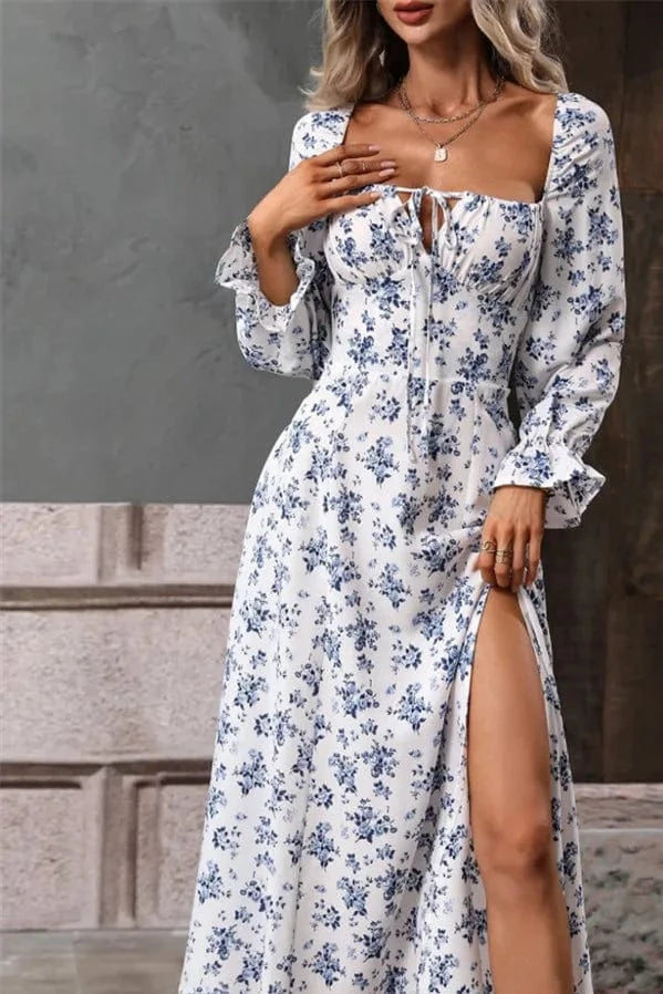 Robe d'Été Élégante à Manches Longues Fleurie