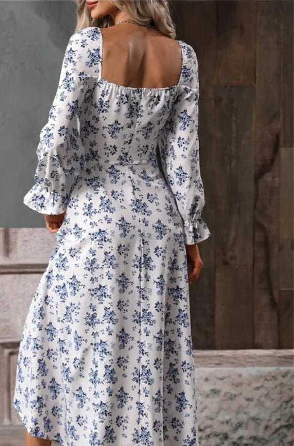Robe d'Été Élégante à Manches Longues Fleurie