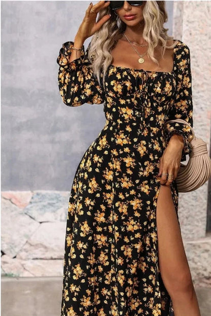 Robe d'Été Élégante à Manches Longues Fleurie