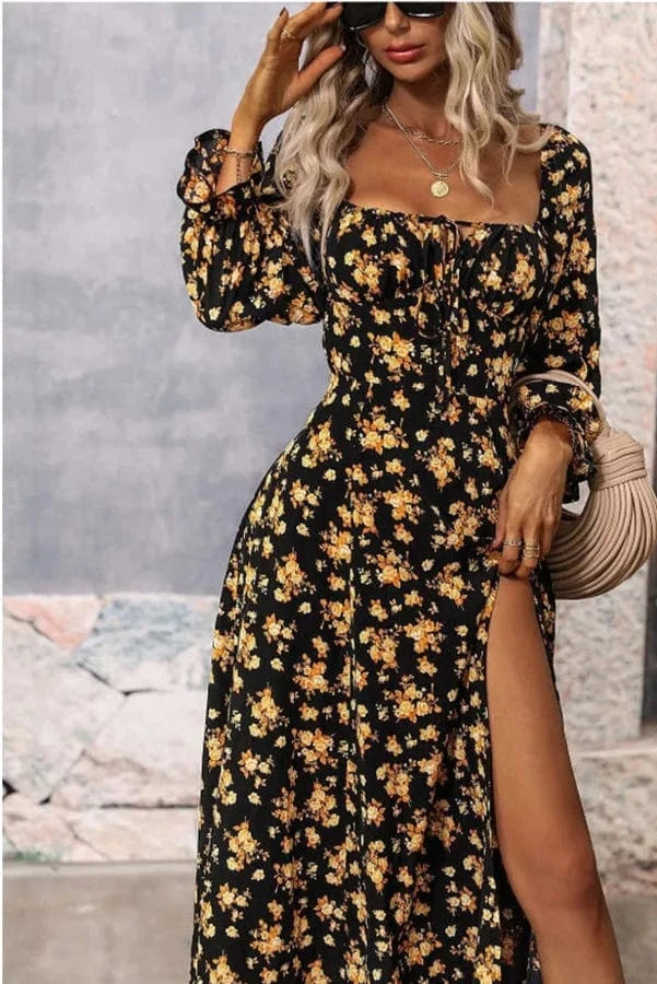 Robe d'Été Élégante à Manches Longues Fleurie