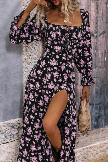 Robe d'Été Élégante à Manches Longues Fleurie
