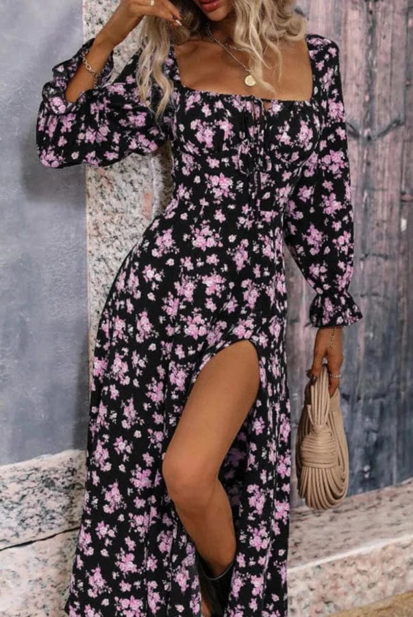 Robe d'Été Élégante à Manches Longues Fleurie