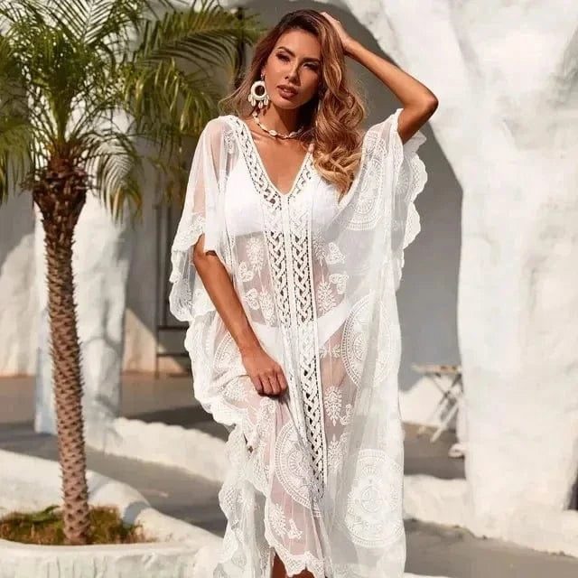 Robe de Plage Blanche Brodée