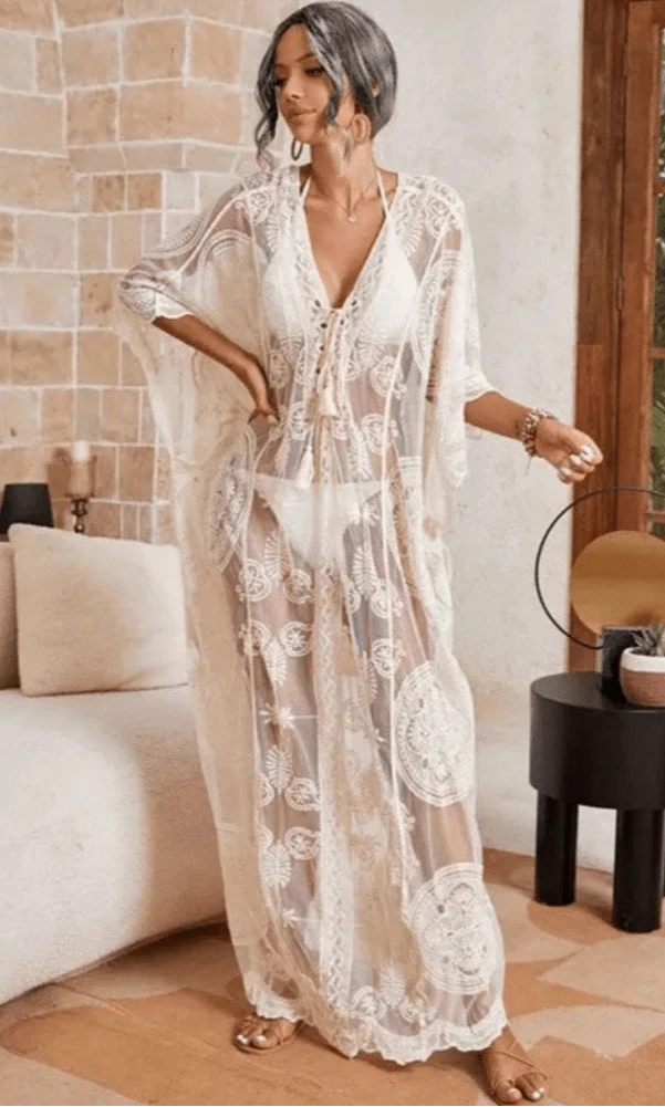 Robe de Plage Blanche en Dentelle Cloé