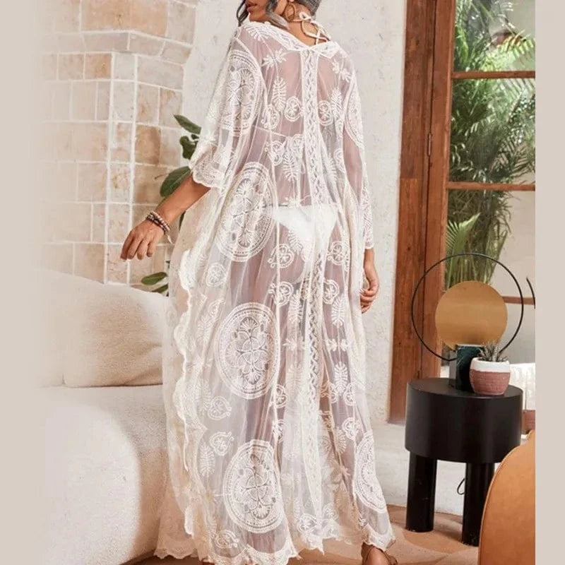 Robe de Plage Blanche en Dentelle Cloé