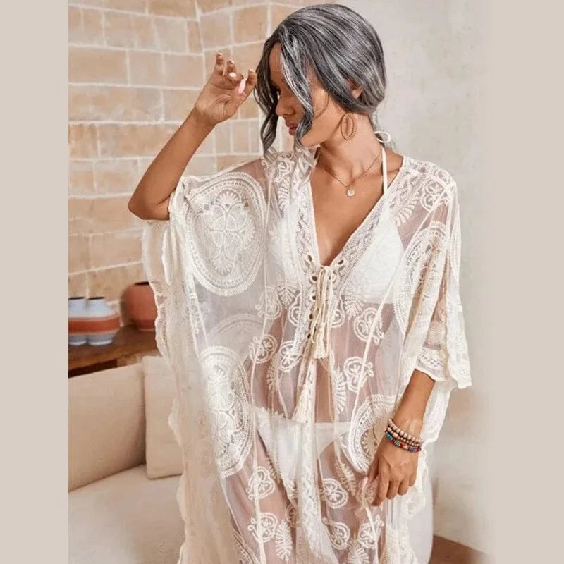 Robe de Plage Blanche en Dentelle Cloé