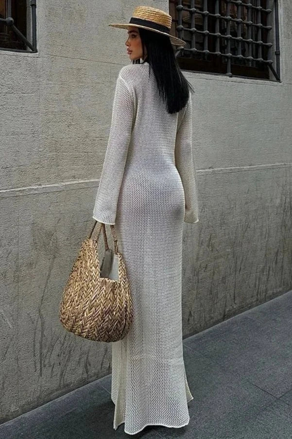 Robe de Plage Longue en Maille Résille