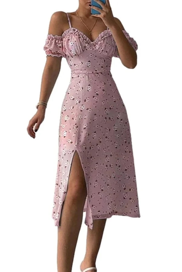 Robe Trapèze d'Été à Fente et Bretelles Froncées