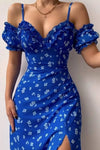 Robe Trapèze d'Été à Fente et Bretelles Froncées