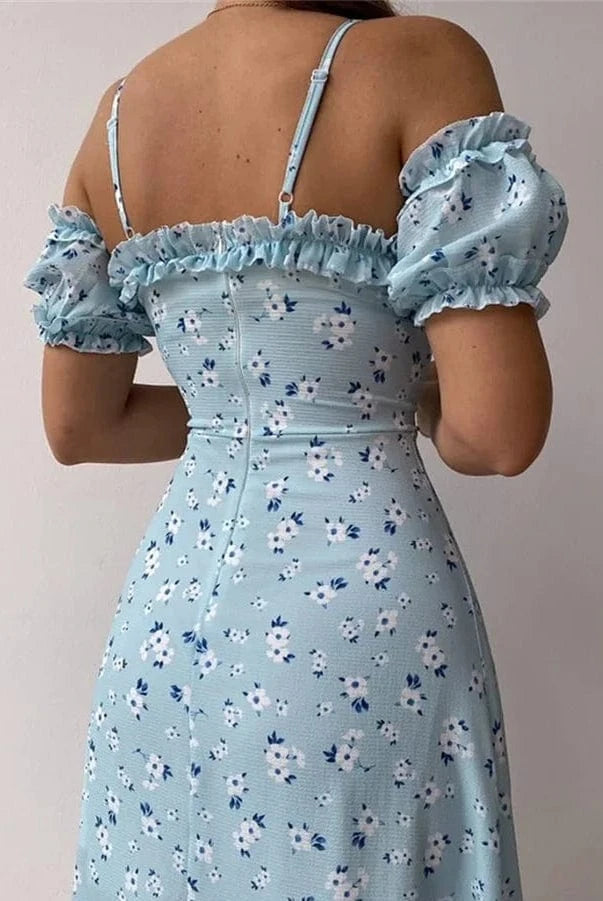 Robe Trapèze d'Été à Fente et Bretelles Froncées