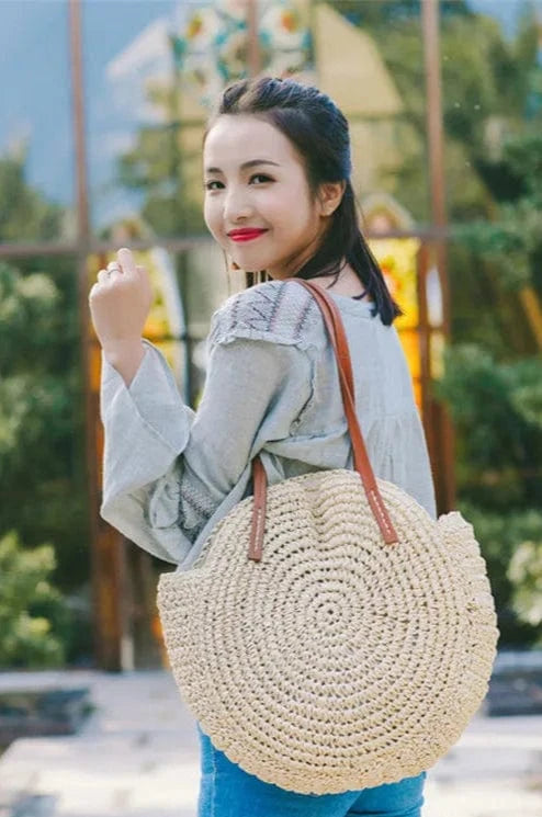 Sac de plage en Osier Naturel Tressé à la Main